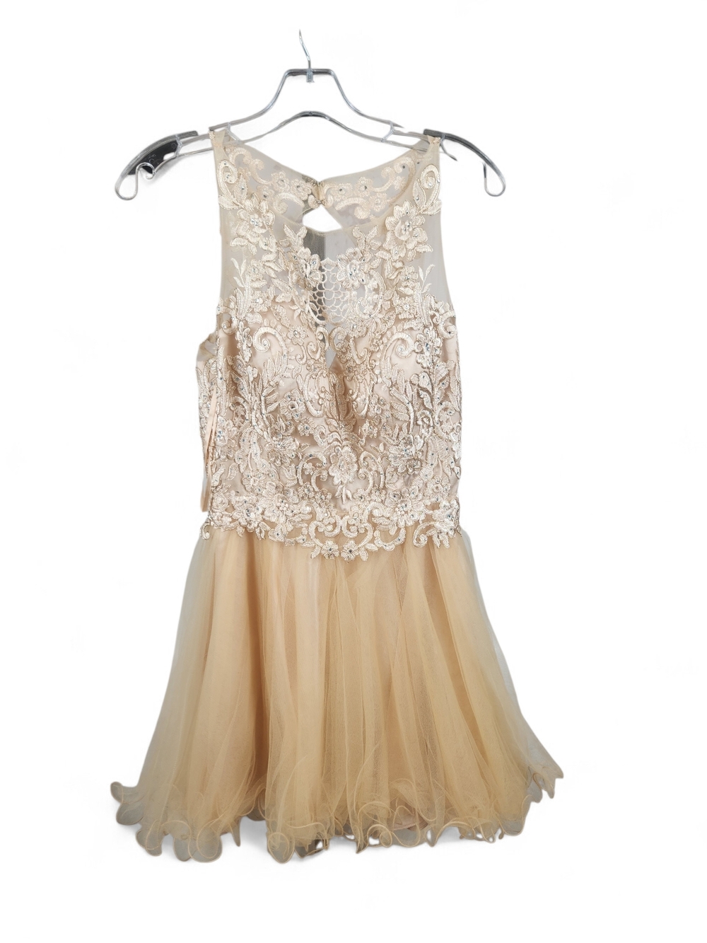 *Like New* Embroidered & Rhinestone Tulle Party Dress - Champagne